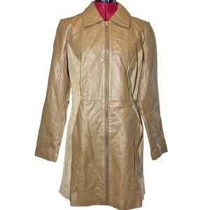 Iman NEW Platinum Collection Leather Suede Tan Car Trench Coat Medium